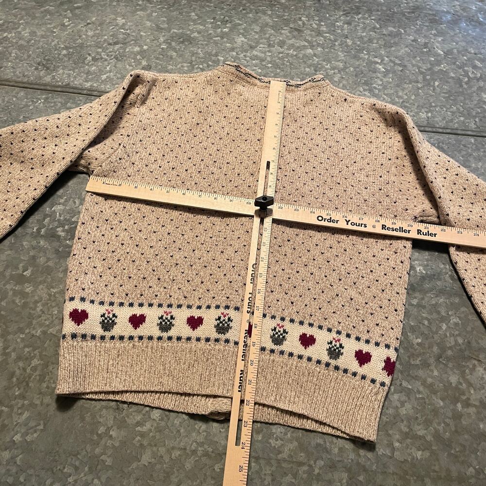 Vintage 90s Eddie Bauer Wool Heart Cardigan Sweater Medium Grandma Cottagecore - Picture 10 of 13